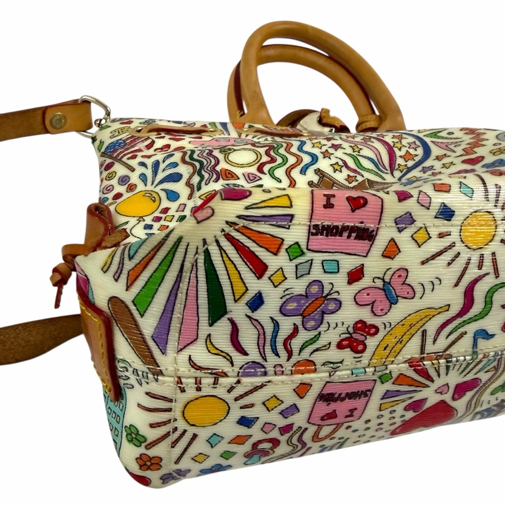 Dooney & Bourke Multicolor Doodle Print Satchel with Tan Leather Trim - Picture 11 of 11